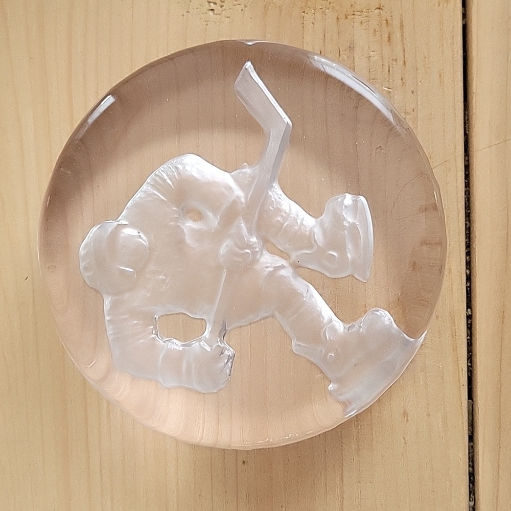 Clear Glass Hockey Player Sculpture